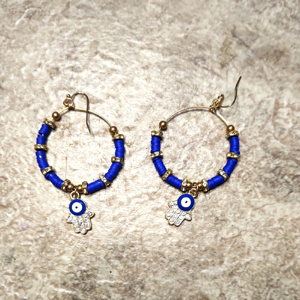 Blue Evil Eye Hoop Earrings